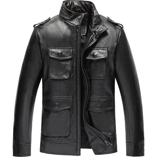 YOLANFAIRY Genuine Leather Jackets for Men Top Quality Cow Leather Jacket Spring Autumn Plus Size 5XL Jaqueta Couro 19-818 MF601