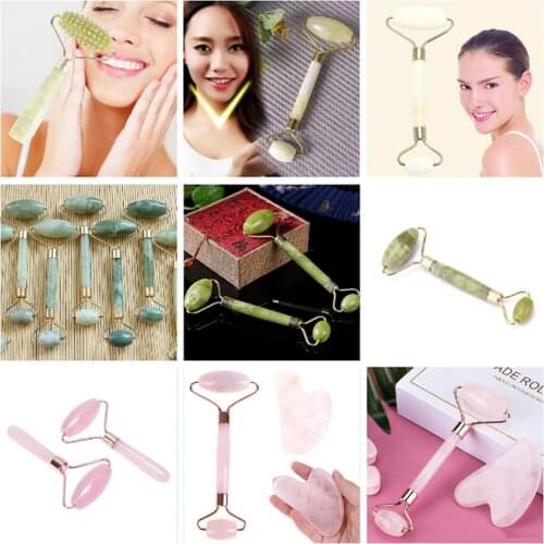Green Pink Jade Roller Massager For Face Natural Stone Slimming Lift Massage Facial Tools For Chin Neck Beauty Skin Care Tools