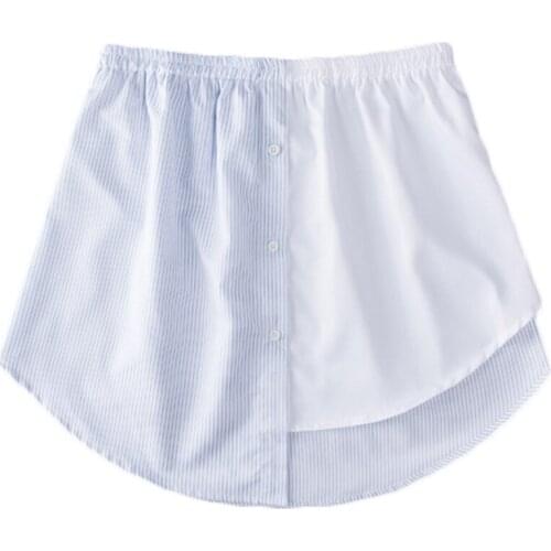 Women Irregular Striped Shirt Extender Layering Faux Top Lower Sweep Mini Skirt False Hemline Asymmetric Slip Underskirt