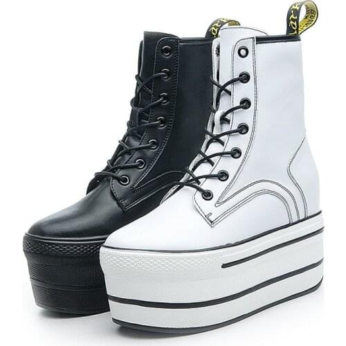 Krasovki Womens Genuine Leather Round Head Lace Fashion 2021 Platform Boots Womens 10cm Cross Tied High Heel Slim High Boots