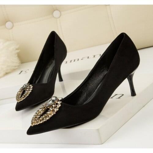 2021 New Spring/Autumn Women Pumps High Thin Heel Pointed Toe Sexy Lady Crystal Bridal Wedding Women Shoes Black High Heels