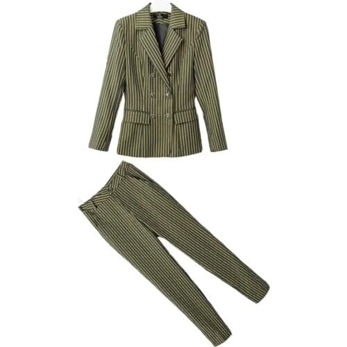 2021 Spring Fall Formal Plus Size Woman Suit Striped Two Piece Set Top And Pants Business Suit Year-old Femal Costume Uniform