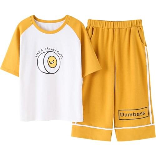 Womens Pajamas Set 100% Cotton Girls Casual Short Sleeve Sleepwear Nightwear Set pyjama femme