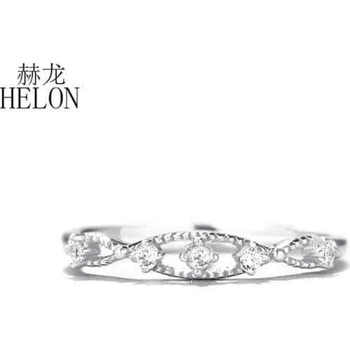 HELON Solid 14K White Gold Round Lab Grown Moissanite Diamond Enagement Wedding Ring Women Vintage Jewelry Moissanite Ring