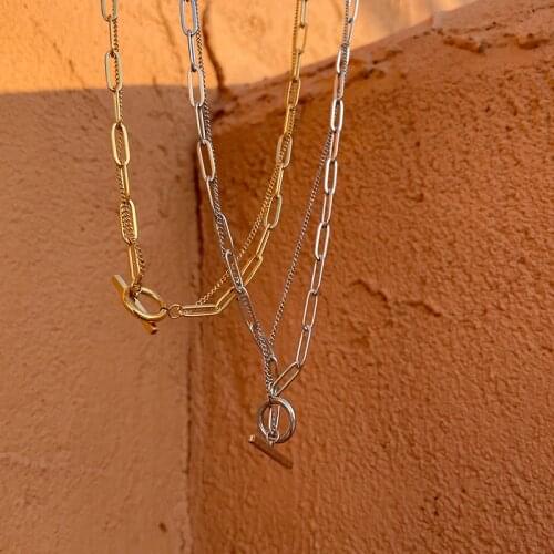 Amaiyllis18K Gold Minimalist Double layer OT Chain Clavicle Necklace Punk Choker Collar Statement Decoration on the Neck Jewelry