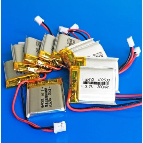 10 pcs 3.7V 300mAh lithium polymer li ion lipo rechargeable battery 402530 042530 JST 2.0mm for MP3 GPS bluetooth headset