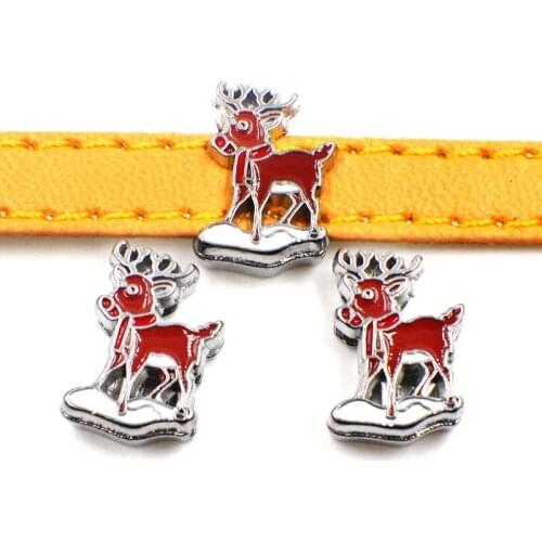 10PCS 8mm Christmas Milu dee Slide Charms Slide Beads DIY 8mm Bracelets Wristbands,Belt Straps Pet Name Collar