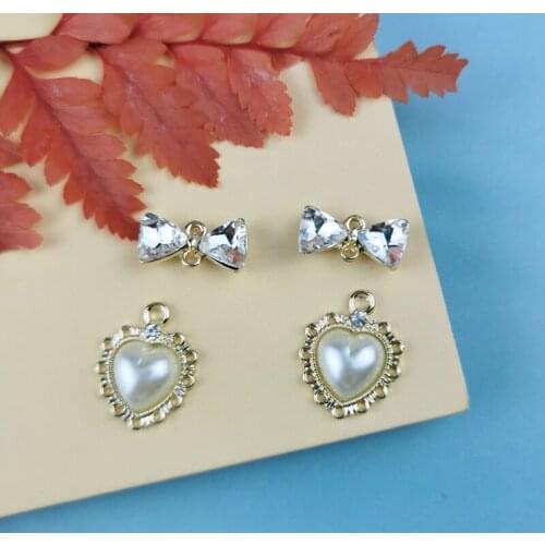 10pcs/lot Zinc Alloy Charms Pendant Pearl Heart Bow Linker Connector Charms For DIY Fashion Jewelry Earrings Making Accessories