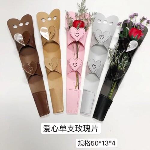 10pcs Love Heart Bouquet Bag Kraft Single Rose Bag Flower Wrapping Paper Florist Supplies