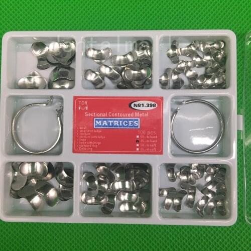 100Pcs Full Kit Dental Matrix Sectional Contoured Metal Matrices No.1.398 + 2 Rings