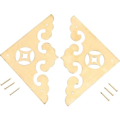 2Pcs Brass Wooden Jewelry Box Copper Wrap Angle Corner Decorative Protectors Chinese Antique Furniture Copper Fittings with Nail