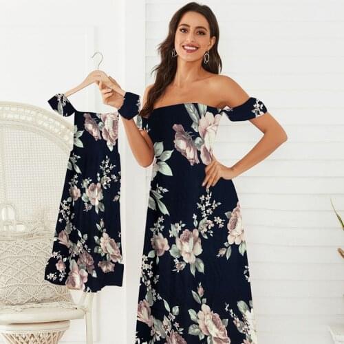 2021 Summer Backless Mommy and Me Mother Daughter Dress Off Shoulder Ruffled Tube Top Big Swing Beach Dress Family Outfits Set