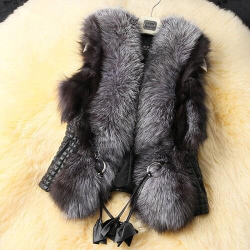 3Xl Womens Black Man Made Pu Leather Patchwork Fake Fur Waistcoas Female Man-Made Fur Waistcoats Short Section Fur Vests s1115