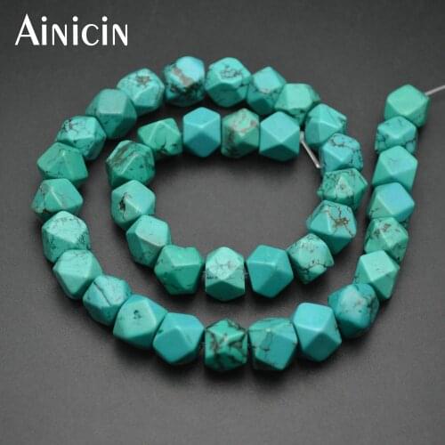 5 Strings Natural Blue Green Stone 10mm Faceted Polyhedron Strand Loose Beads Fit Earrings Bracelets Making