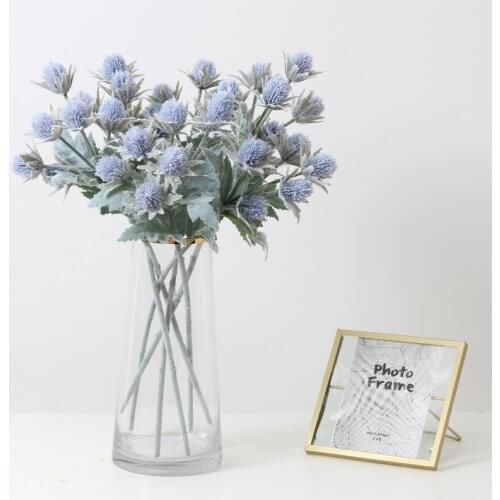 5pcs Lot Artificial Flocking Eryngium Flore Home Decor Wedding Bouquet Fake Flower Simulation Green Plant Decoration Accessories