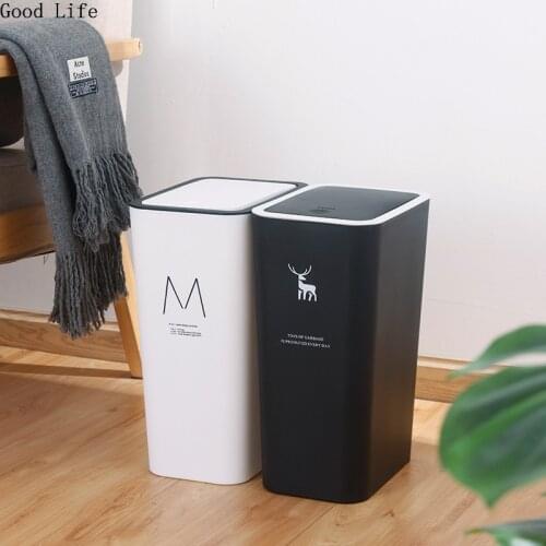 8/12L Creative Plastic Push-Type Trash Can Bathroom Kitchen Combination Classification Large Waste Bins With Lid