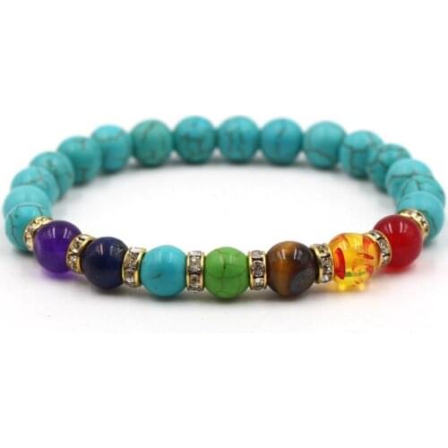 8mm h4 mulitcolor rainbow elastic Lava Turquoises Natural Stone Beads agate Onyx Bracelet Fashion Buddha Jewelry