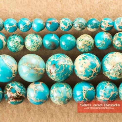 Free Shipping 16" Natural Stone Lake Blue Sea Sediment Imperial Round Loose Beads 6 8 10 12MM Pick Size For Jewelry SJB01