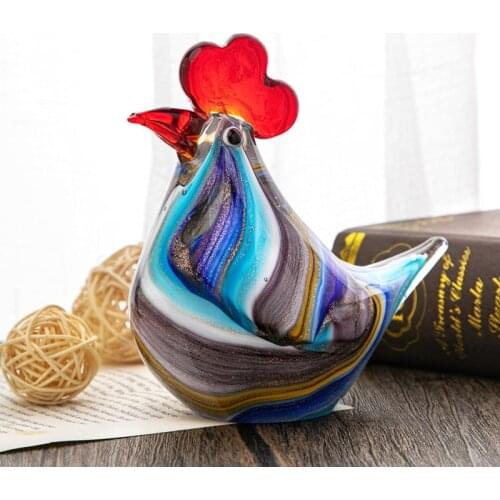 H&D Glass Rooster Figurine Collectibles Hand Blown Art Glass Cock Animals Paperweight Home Decor Murano Glass Sculpture Gift