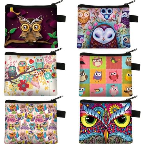Owl Print Coin Purse Boys Girls Wallet Women Card Keys Money Holder Bags Kawaii Purses Small Handbags Zipper Pouch Cute Coin Bag