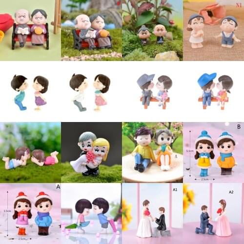 2pcs Mini Stool Lovers Old Couple Animals House Tree Fairy Garden Miniatures Action Figures DIY Micro Landscape Decor