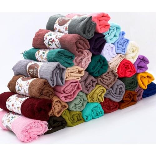 Hot sale muslim crinkle scarf hijab islamic female wrap head scarves foulard femme musulman cotton plain headscarf Arab headwrap
