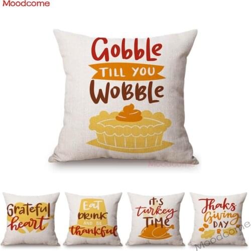 Nordic Letter Print Autumn Fall Thanksgiving Day Decoration Soft Throw Pillow Case Family Time Cozy Cotton Linen Cushion Cover