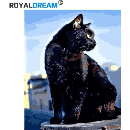 ROYALDREAM Black Bombay Cat Painting By Numbers Canvas Painting Home Wall Art Picture For Living Room Unique Gift