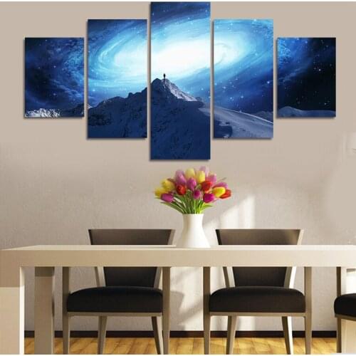 Five Piece Set of Earth Universe Aurora Canvas Painting Night Scene Photography Poster Painting Picture Home Decoration Bedroom