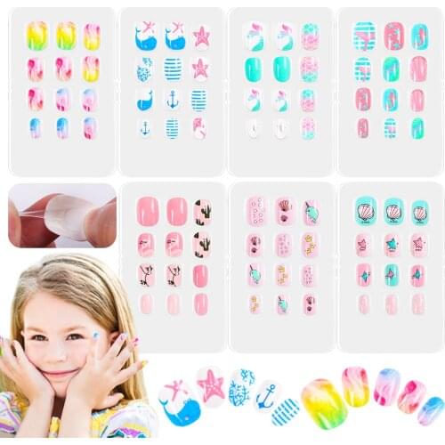 Children Full Cover Fake Nail Full Cover Press Stick on Nails Kid Cut Candy False Nail Girls Nail Decor