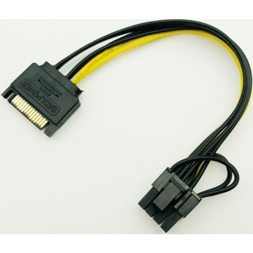 Single SATA 15pin to 8pin(6+2) Powr Adapter Cable 20cm PCI-E SATA Power Supply Cable 15-pin to 8 pin cable for BTC Miner Mining
