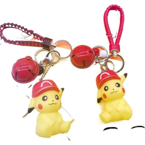 Pokemon Pikachu Hooded Bell Toy Doll Keychain Anime Cartoon Fashion Cute Travel Bag Backpack Ornaments Birthday Gift 9cm