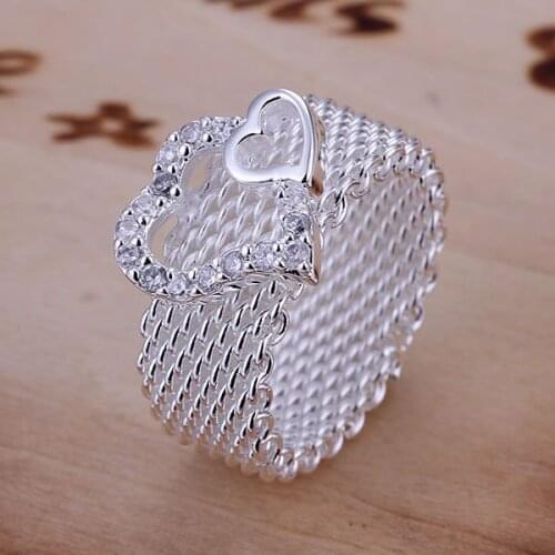 R063 free shipping sterling ring, trendy jewelry, Inlaid Double Heart Ring /gegaovna bduajvba silver color
