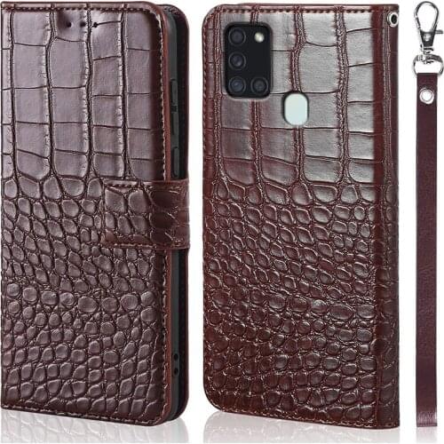 Luxury Leather Flip Case For Samsung Galaxy A21S A217F A 21S 6.5 Cover For Samsung A21S Magnet crocodile grain wallet case
