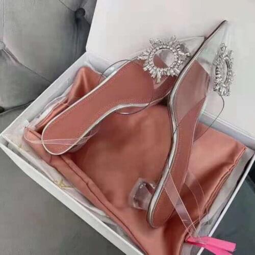 New Season Women Shoes Clear Sandals 40mm Heel Begum Glass Transparent Pvc Crystal Real Photos Rare