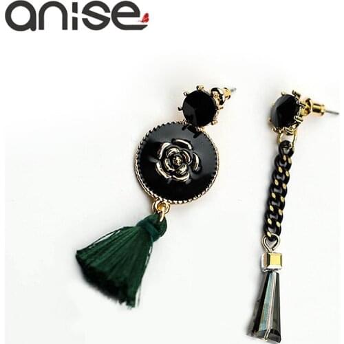 Anise Retro Flower Earrings Crystal Tassel Asymmetric Earrings Simple Irregular Long Earring For Women Jewelry Boucle D'oreille