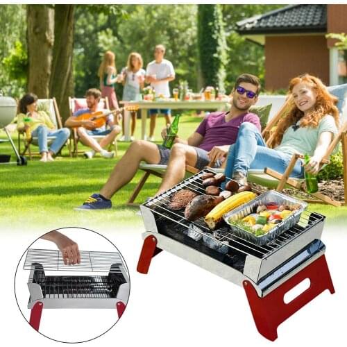430 Stainless Steel BBQ Grill Portable Folding Camping Charcoal Grill Safe Easy To Clean Stove Party Using Household BBQ Tool