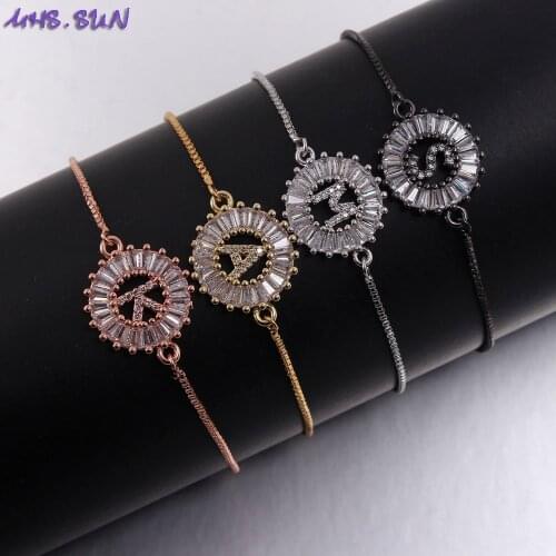 MHS.SUN Fashion Cubic Zirconia 26 Letter Bracelet Charm A-Z Alphabet Chain Bracelets For Women Jewelry Gift Adjustable 1PC