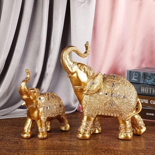 2Pcs/Set Animal Statue Eco-friendly Vivid Wealth and Luck Perfect Gift Fadeless Resin Desktop Elephant Statue Decor for Home