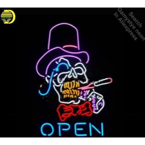 Super Bright OPEN SIGN smoke skull commercial neon bulbs real glass tube beer bar pub sign handcrafted Dropshipping VD 30x18
