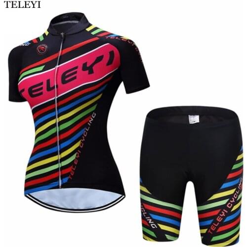 TELEYI Team Women Bike Riding Short Sleeve Ropa Ciclismo Outfits Cycling Jersey Bib Shorts Kits Top Tights Sets