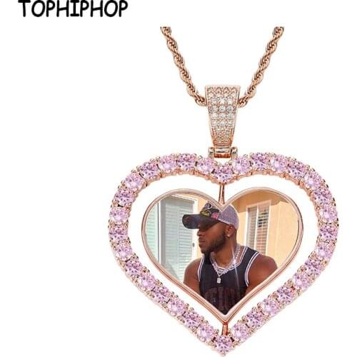 TOPHIPHOP Hip Hop Love Rotating Pendant Medal Customized Frame Double Sided Hip Hop Necklace Men’s and Women’s Jewelry