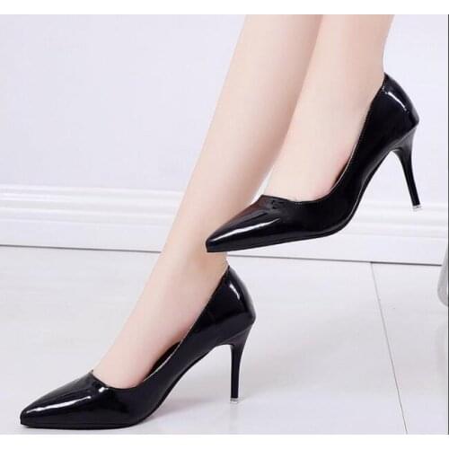 Autumn Women Pumps Fashion Classic Patent Leather High Heels Shoes Nude Sharp Head Paltform Wedding Women Dress Shoes Plus Size