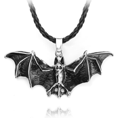 Vintage Punk Rope Chain Necklace Black Enamel Vampire Bat Pendant Necklace Men Colar Masculino Gothic Jewelry Halloween Gift