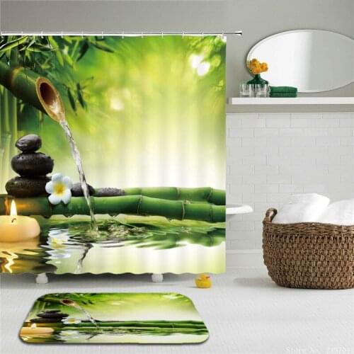 Jardin Zen Shower Curtain Set With Hooks fabric 3d bathroom shower curtains Green curtain waterproof Bath Curtains Or Mat