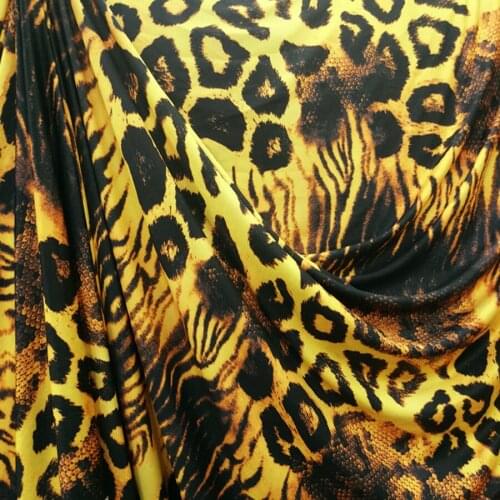 Yellow Snakeskin Leopard Print Fabric Latin Dance Stretch Swimwear Micro Fiber Knitted Fabric DIY Sewing Stage Gymnastic Leotart