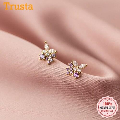 TrustDavis Real 925 Sterling Silver Fashion Pretty Butterfly CZ Stud Earrings For Women Wedding Birthday Present Jewelry DB353