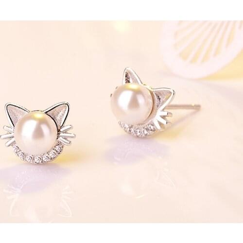 925 Sterling Silver Animals Cat Charm Stud Earring For Women Party Jewelry Pendientes Accessories eh1108