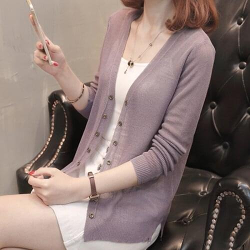 Ice Silk Air Conditioning Cardigan For Womens New 2021 Summer Loose Korean Sunscreen Knitted Shirt With Small Coat Female