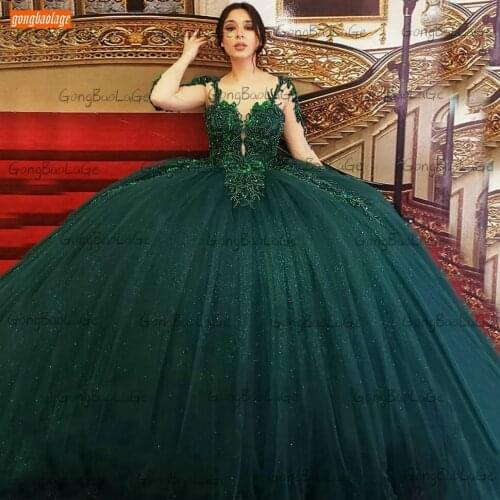 Dubai Dark Green Wedding Gowns Beading Long Sleeves 2021 Vestido De Noiva Custom Made Bride Dresses Arabic Corset Abito Da Sposa